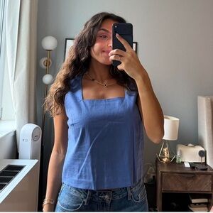 Banana Republic Women's Blue Square Neck Linen Top